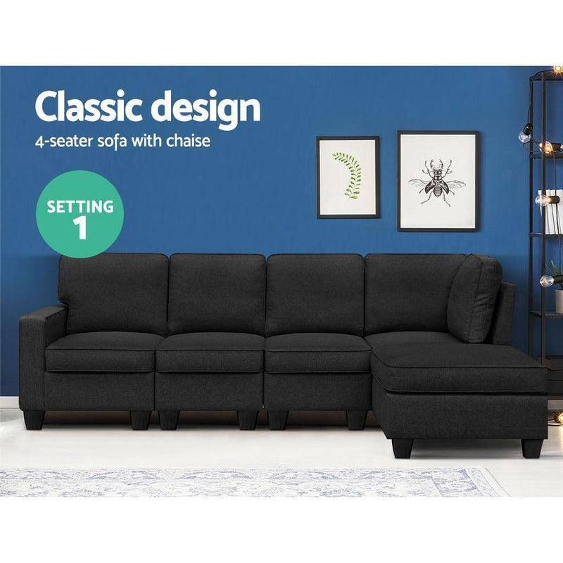 Artiss Sofa Lounge Set 5 Seater Modular Chaise Chair Suite Couch Dark Grey - John Cootes