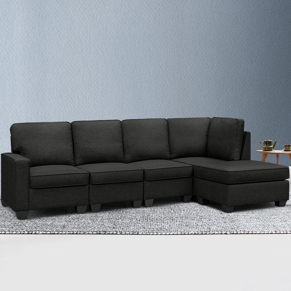 Artiss Sofa Lounge Set 5 Seater Modular Chaise Chair Suite Couch Dark Grey - John Cootes