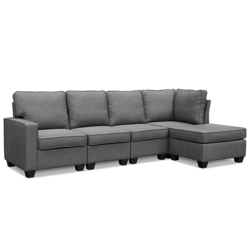 Artiss Sofa Lounge Set 5 Seater Modular Chaise Chair Suite Couch Fabric Grey - John Cootes