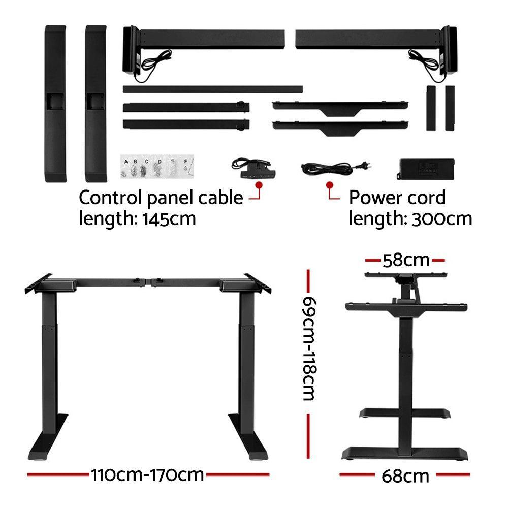 Artiss Standing Desk Sit Stand Riser Motorised Electric Computer Laptop Table Height Adjustable Dual Motor Black - John Cootes