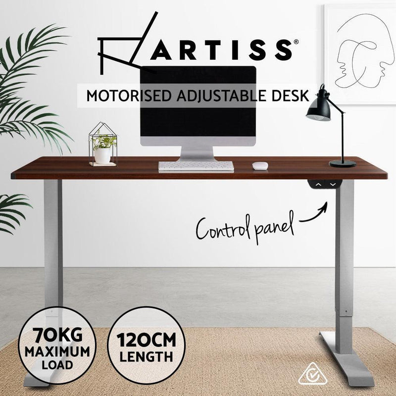 Artiss Standing Desk Sit Stand Table Height Adjustable Motorised Electric Grey Frame 120cm Walnut - John Cootes
