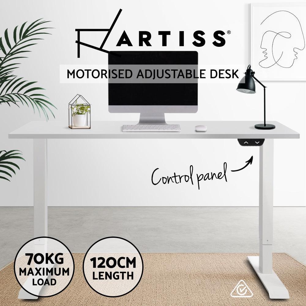 Artiss Standing Desk Sit Stand Table Riser Motorised Height Adjustable Computer Laptop Desks Stand 120cm White - John Cootes