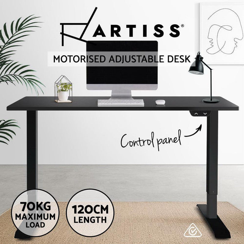 Artiss Standing Desk Sit Stand Up Riser Height Adjustable Motorised Electric Computer Laptop Table Black - John Cootes