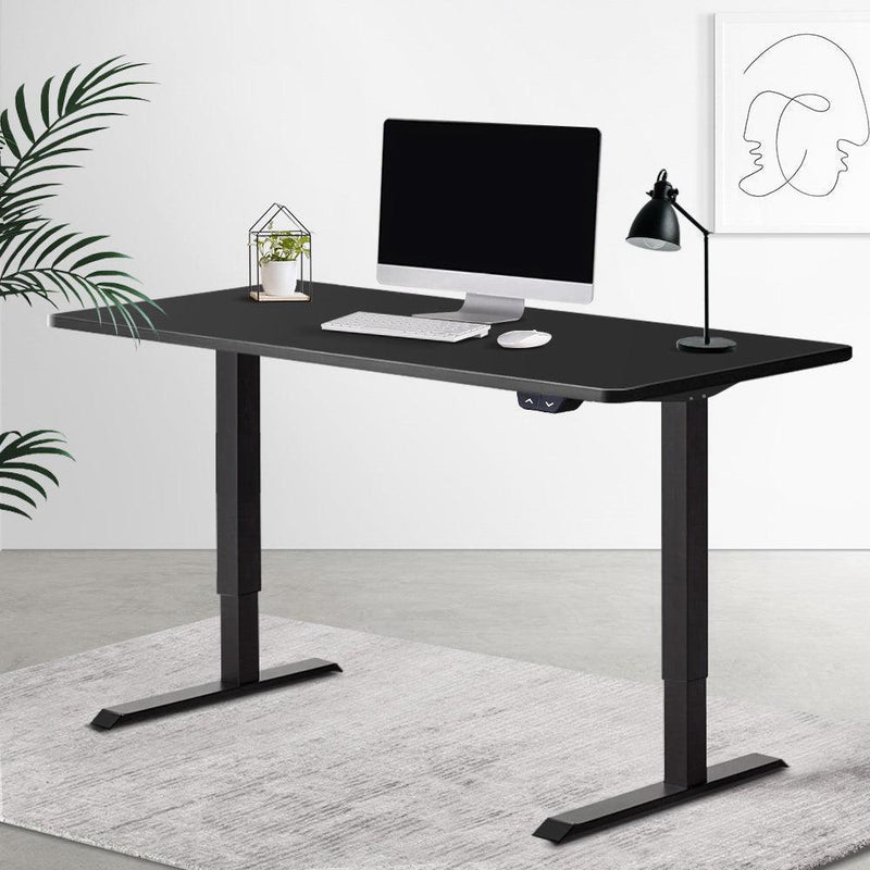 Artiss Standing Desk Sit Stand Up Riser Height Adjustable Motorised Electric Computer Laptop Table Black - John Cootes