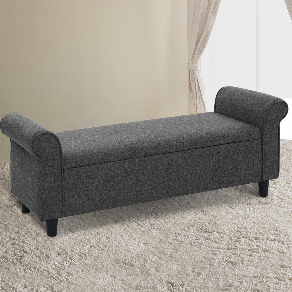 Artiss Storage Ottoman Blanket Box 126cm Linen Fabric Arm Foot Stool Couch Large - John Cootes