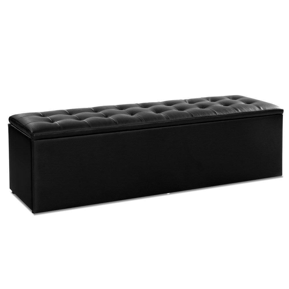 Artiss Storage Ottoman Blanket Box Black LARGE Leather Rest Chest Toy Foot Stool - John Cootes