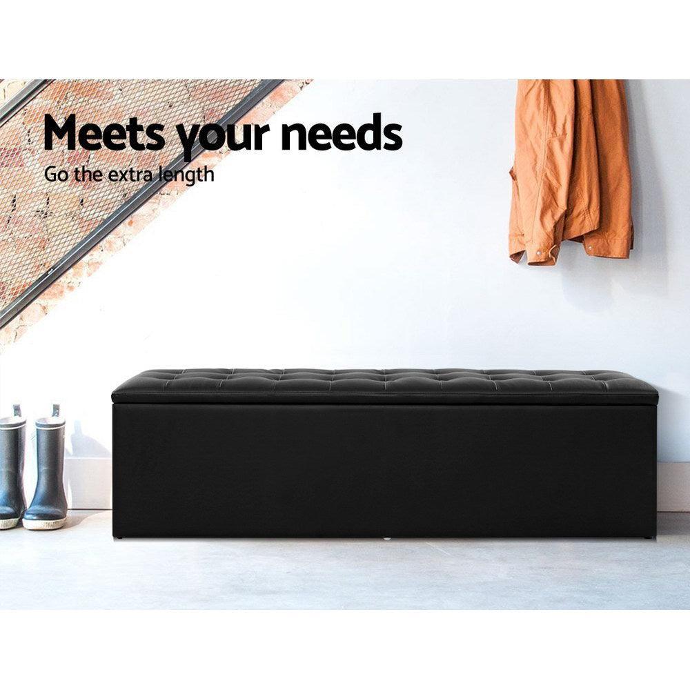 Artiss Storage Ottoman Blanket Box Black LARGE Leather Rest Chest Toy Foot Stool - John Cootes