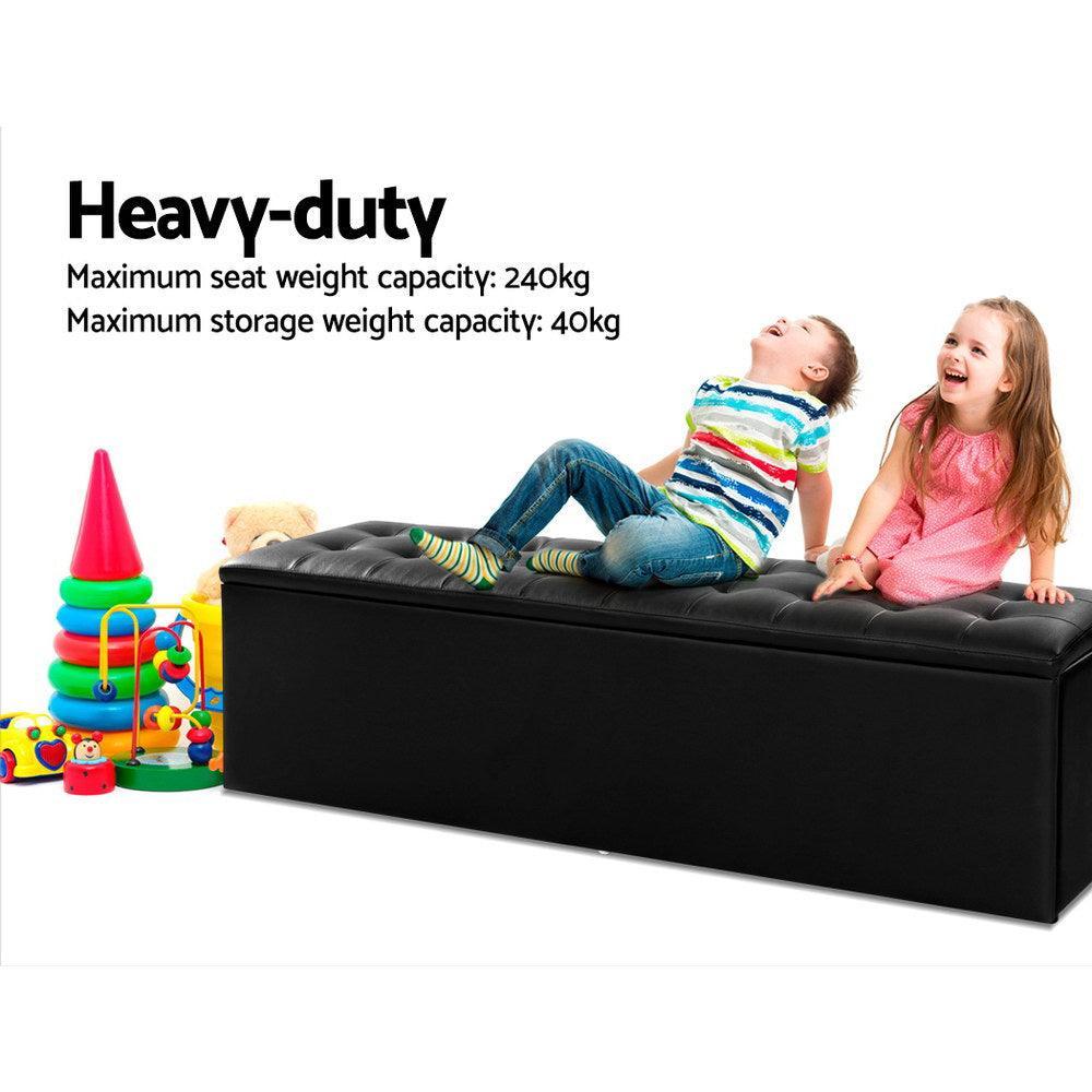 Artiss Storage Ottoman Blanket Box Black LARGE Leather Rest Chest Toy Foot Stool - John Cootes