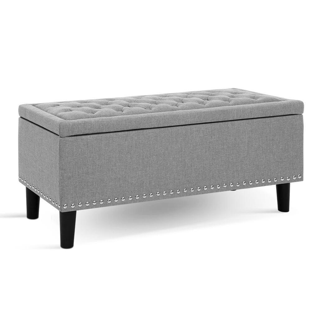 Artiss Storage Ottoman Blanket Box Linen Fabric Chest Foot Stool Toy Bench Grey - John Cootes