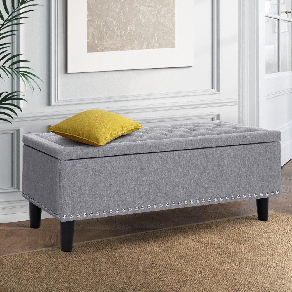 Artiss Storage Ottoman Blanket Box Linen Fabric Chest Foot Stool Toy Bench Grey - John Cootes