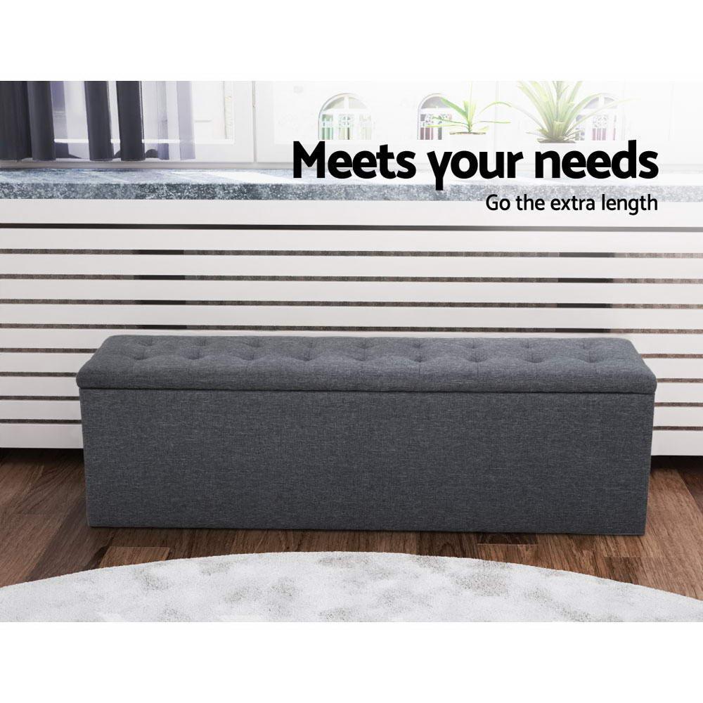 Artiss Storage Ottoman Blanket Box Linen Foot Stool Rest Chest Couch Grey - John Cootes