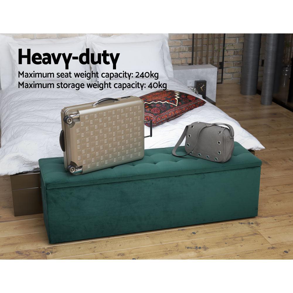 Artiss Storage Ottoman Blanket Box Velvet Foot Stool Rest Chest Couch Green - John Cootes