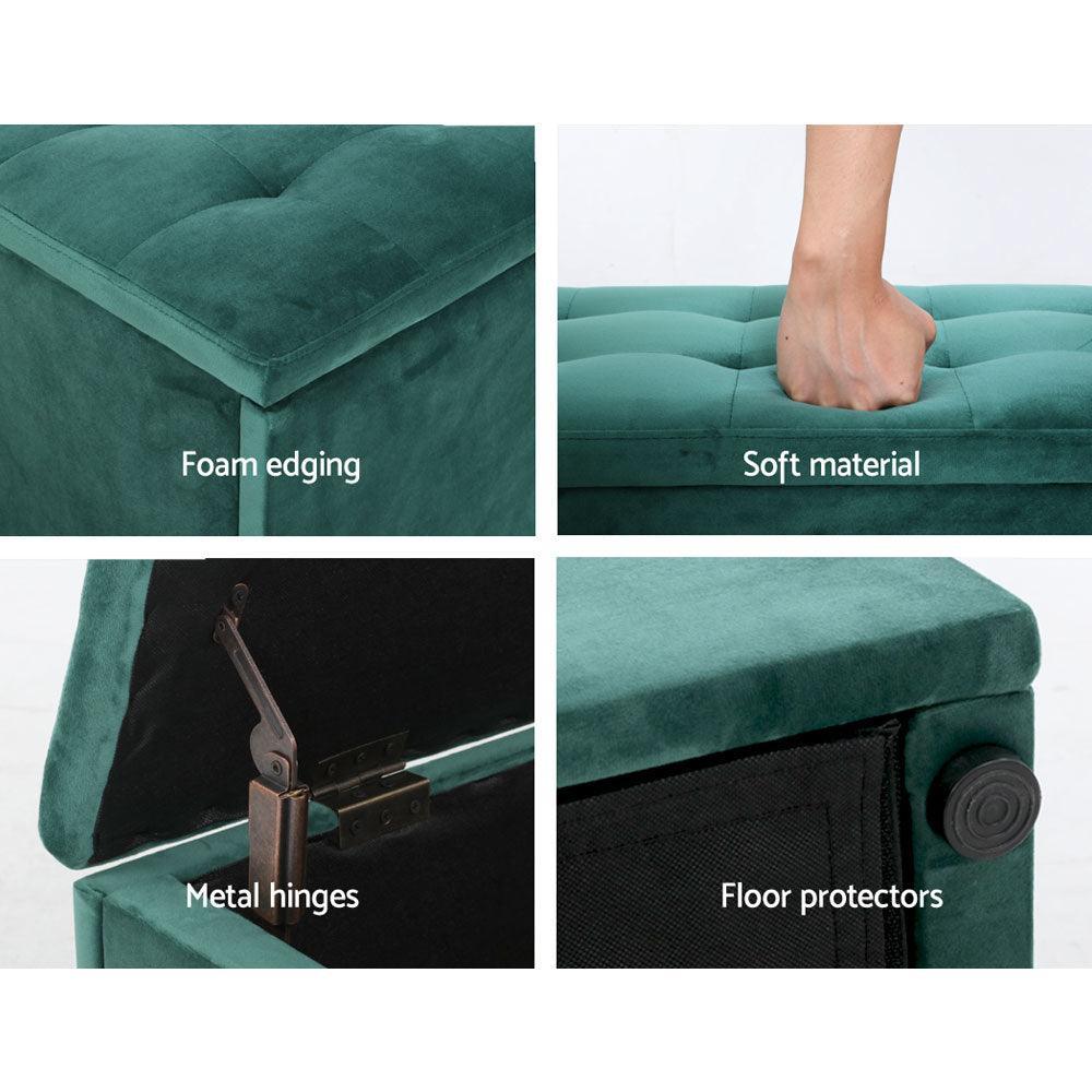 Artiss Storage Ottoman Blanket Box Velvet Foot Stool Rest Chest Couch Green - John Cootes