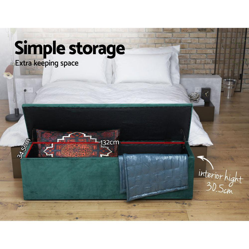 Artiss Storage Ottoman Blanket Box Velvet Foot Stool Rest Chest Couch Green - John Cootes