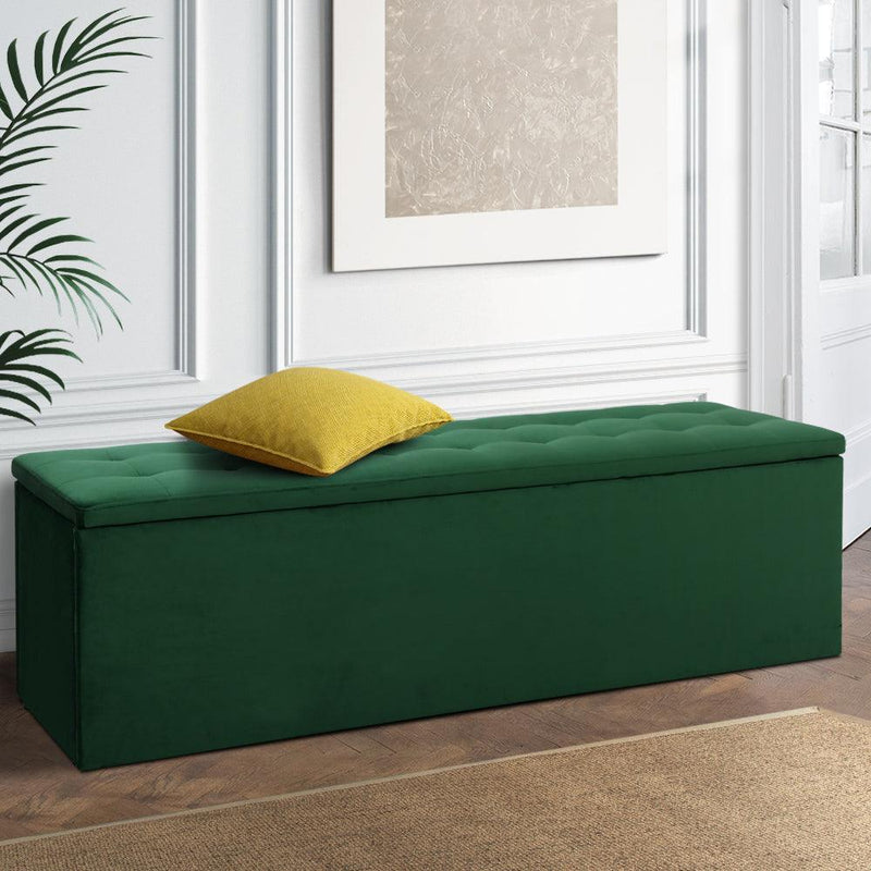 Artiss Storage Ottoman Blanket Box Velvet Foot Stool Rest Chest Couch Green - John Cootes