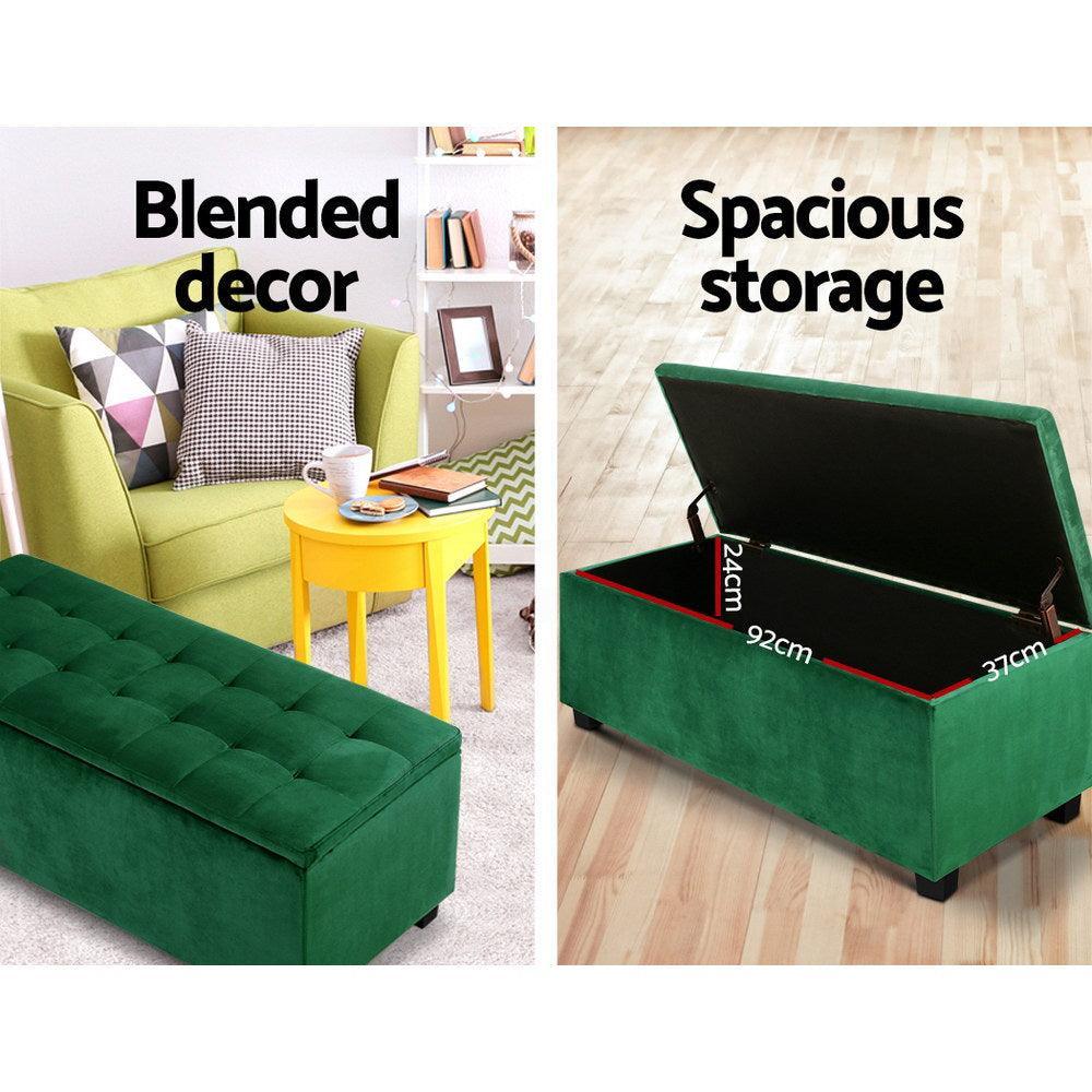 Artiss Storage Ottoman Blanket Box Velvet Foot Stool Rest Chest Couch Toy Green - John Cootes