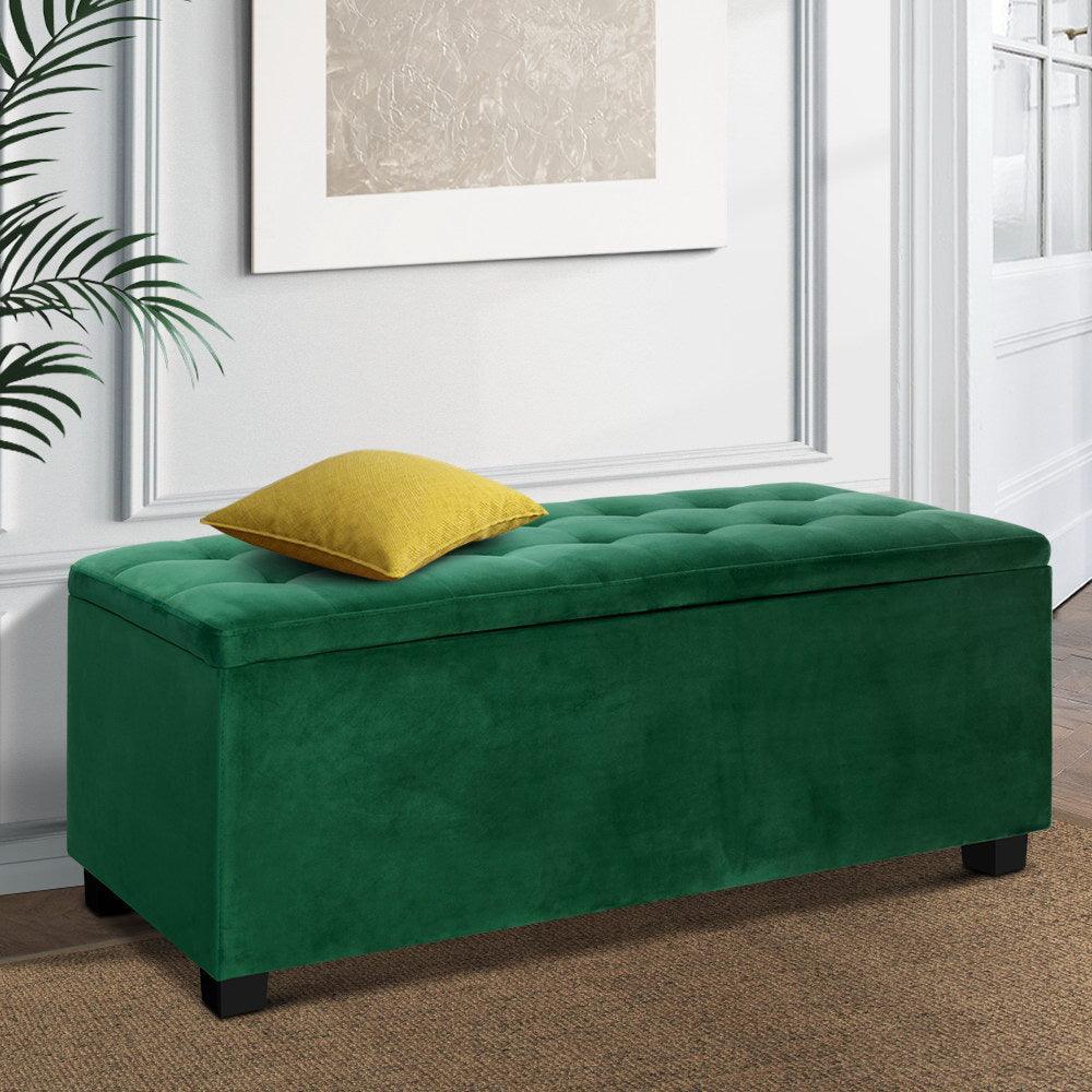 Artiss Storage Ottoman Blanket Box Velvet Foot Stool Rest Chest Couch Toy Green - John Cootes