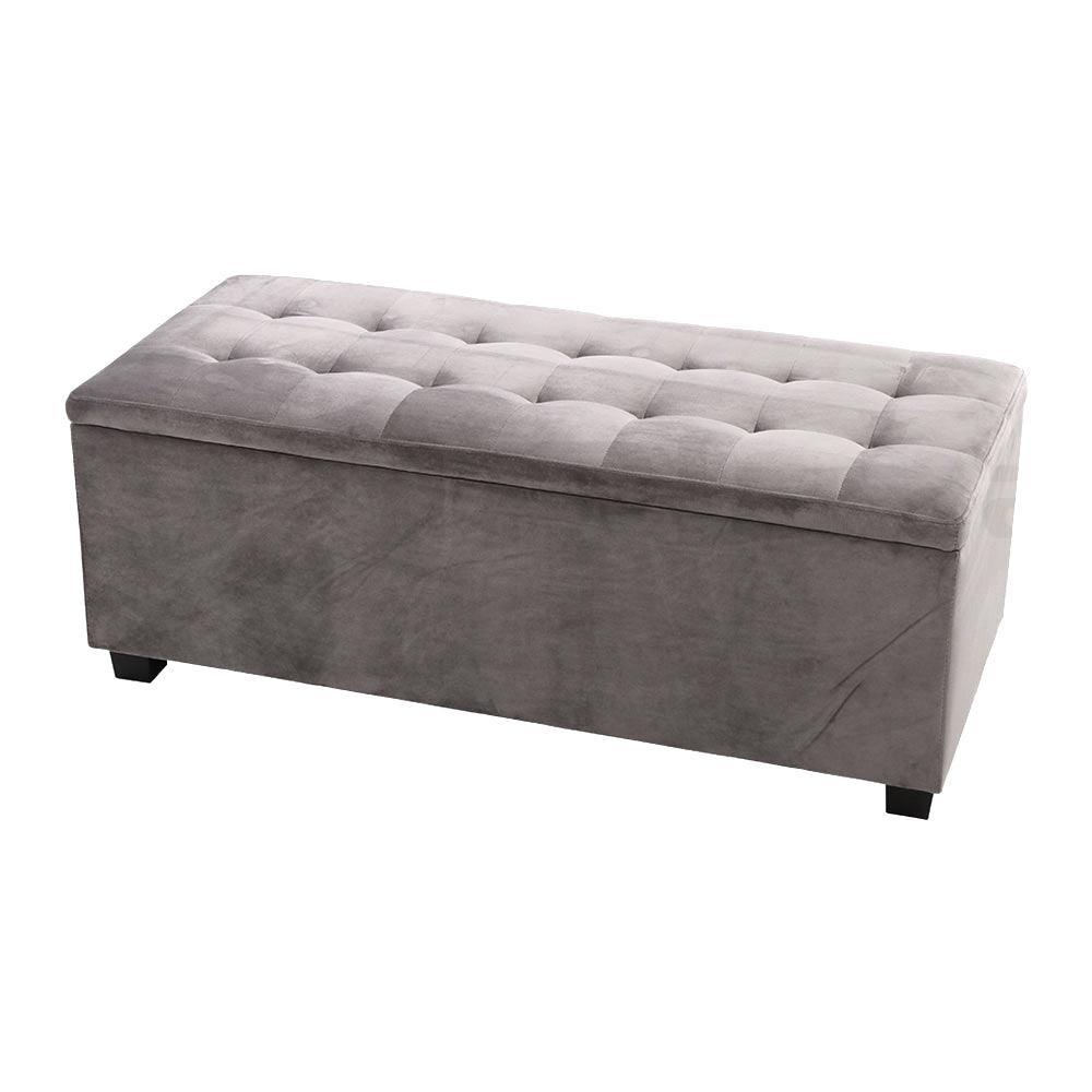 Artiss Storage Ottoman Blanket Box Velvet Foot Stool Rest Chest Couch Toy Grey - John Cootes