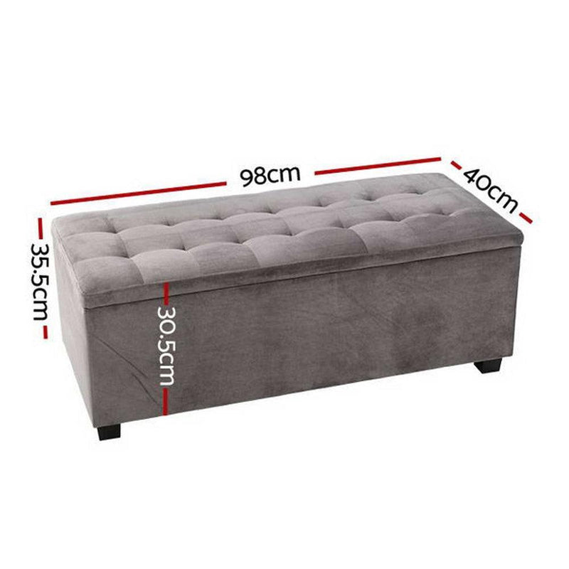 Artiss Storage Ottoman Blanket Box Velvet Foot Stool Rest Chest Couch Toy Grey - John Cootes