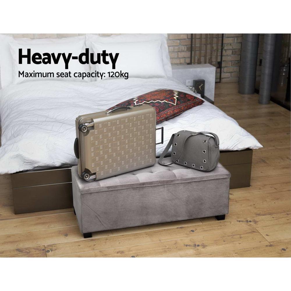 Artiss Storage Ottoman Blanket Box Velvet Foot Stool Rest Chest Couch Toy Grey - John Cootes