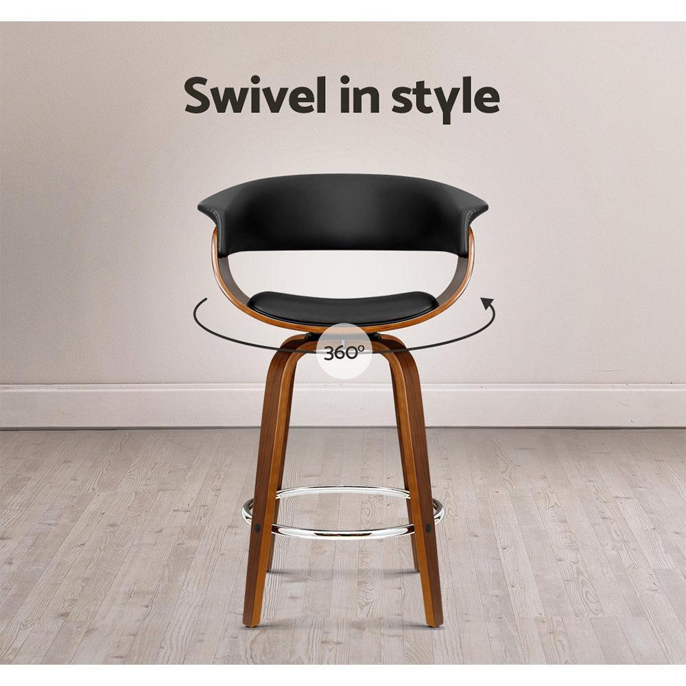 Artiss Swivel PU Leather Bar Stool - Wood and Black - John Cootes