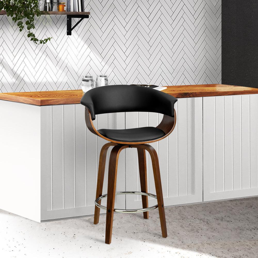 Artiss Swivel PU Leather Bar Stool - Wood and Black - John Cootes