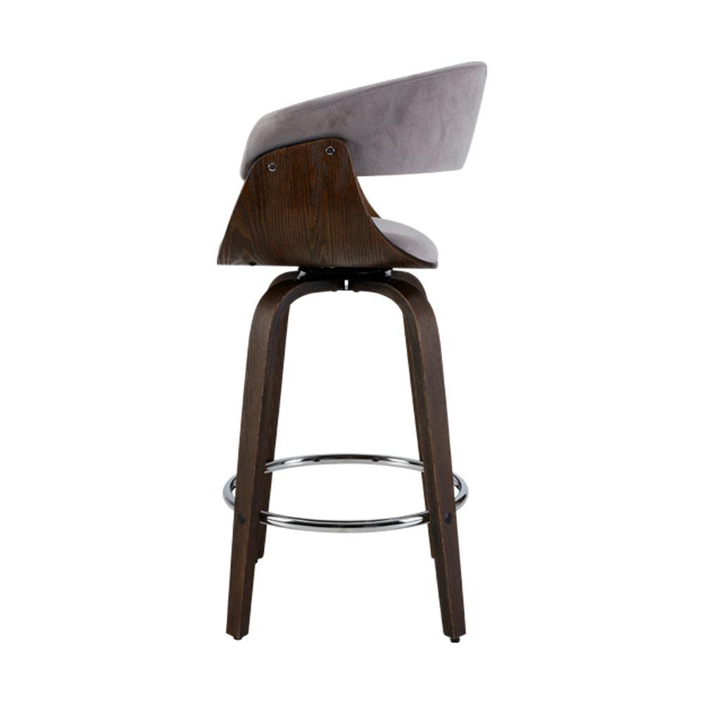 Artiss Swivel PU Suede Bar Stool - Wood and Grey - John Cootes