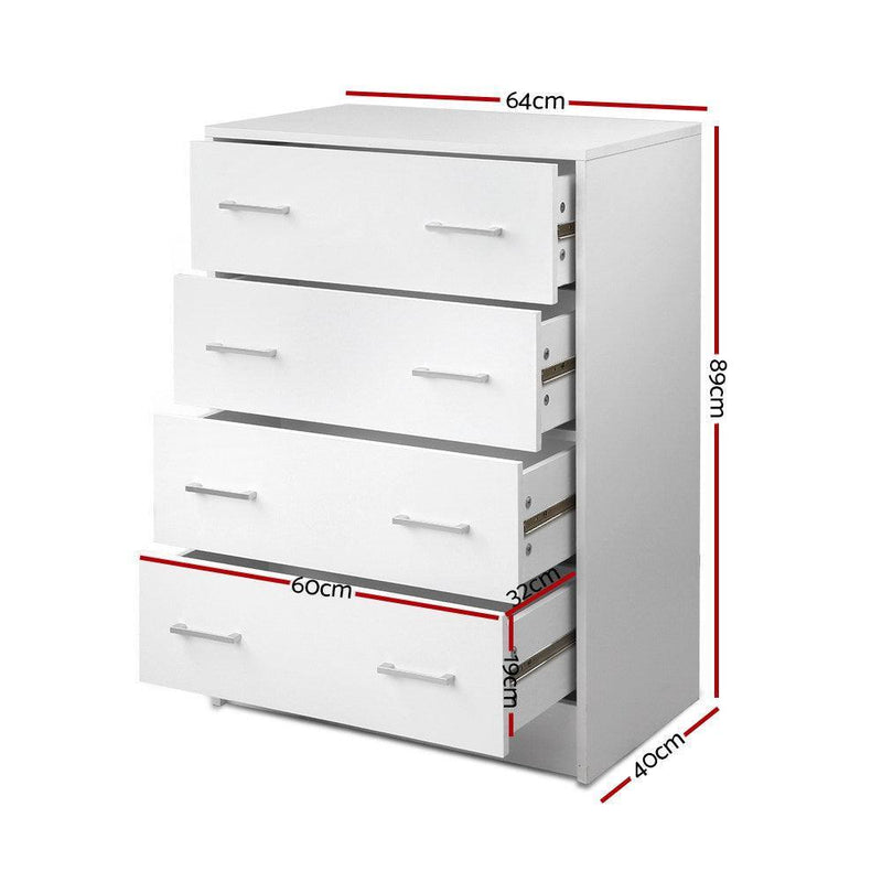 Artiss Tallboy 4 Drawers Storage Cabinet - White - John Cootes