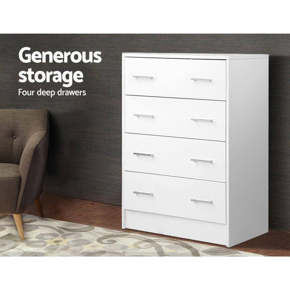 Artiss Tallboy 4 Drawers Storage Cabinet - White - John Cootes