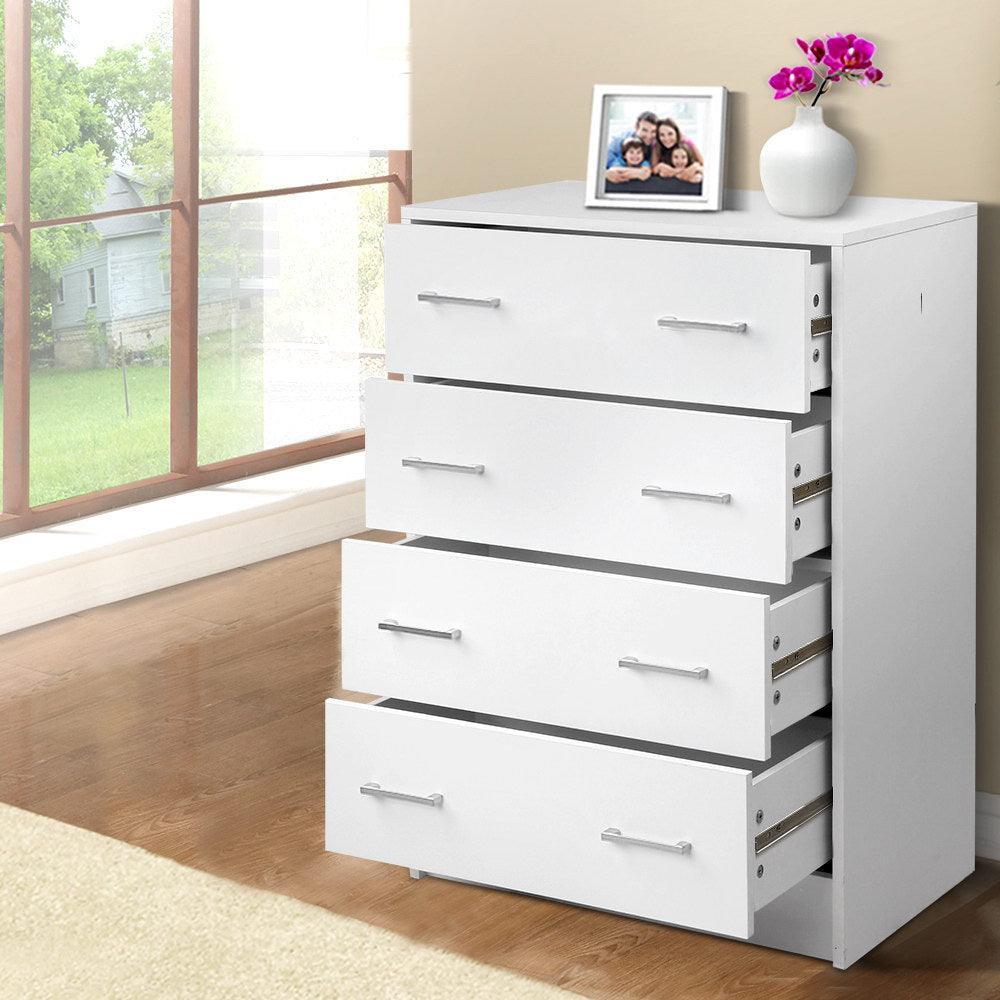 Artiss Tallboy 4 Drawers Storage Cabinet - White - John Cootes