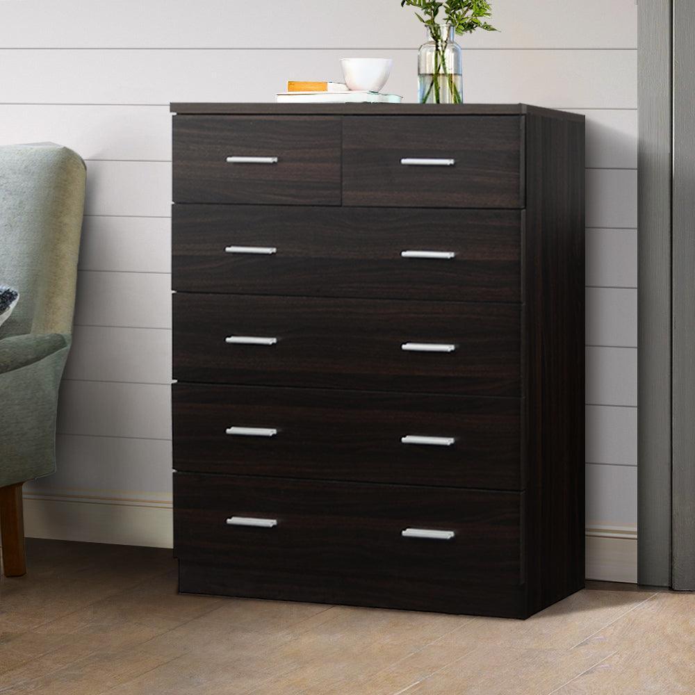 Artiss Tallboy 6 Drawers Storage Cabinet - Walnut - John Cootes