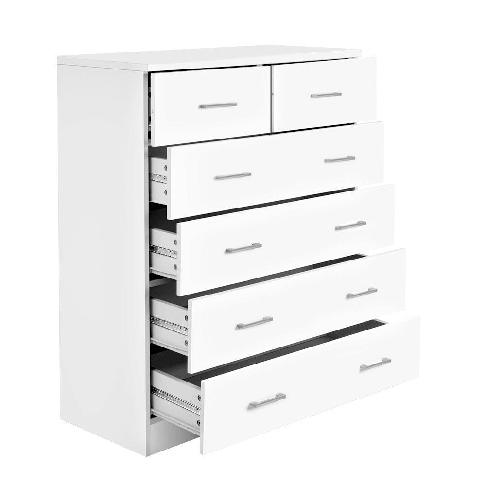 Artiss Tallboy Dresser Table 6 Chest of Drawers Cabinet Bedroom Storage White - John Cootes