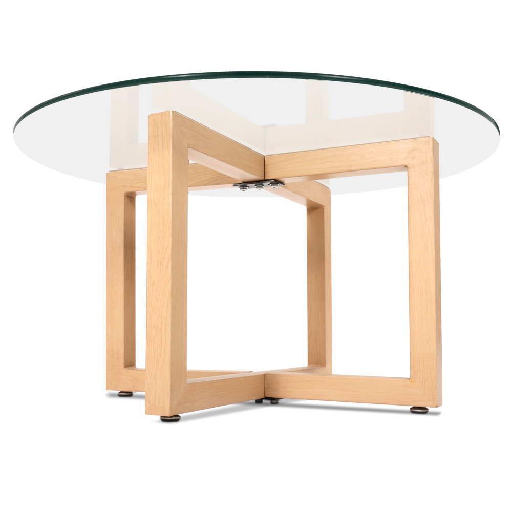 Artiss Tempered Glass Round Coffee Table - Beige - John Cootes