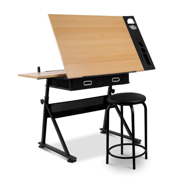 Artiss Tilt Drafting Table Stool Set - Natural & Black - John Cootes