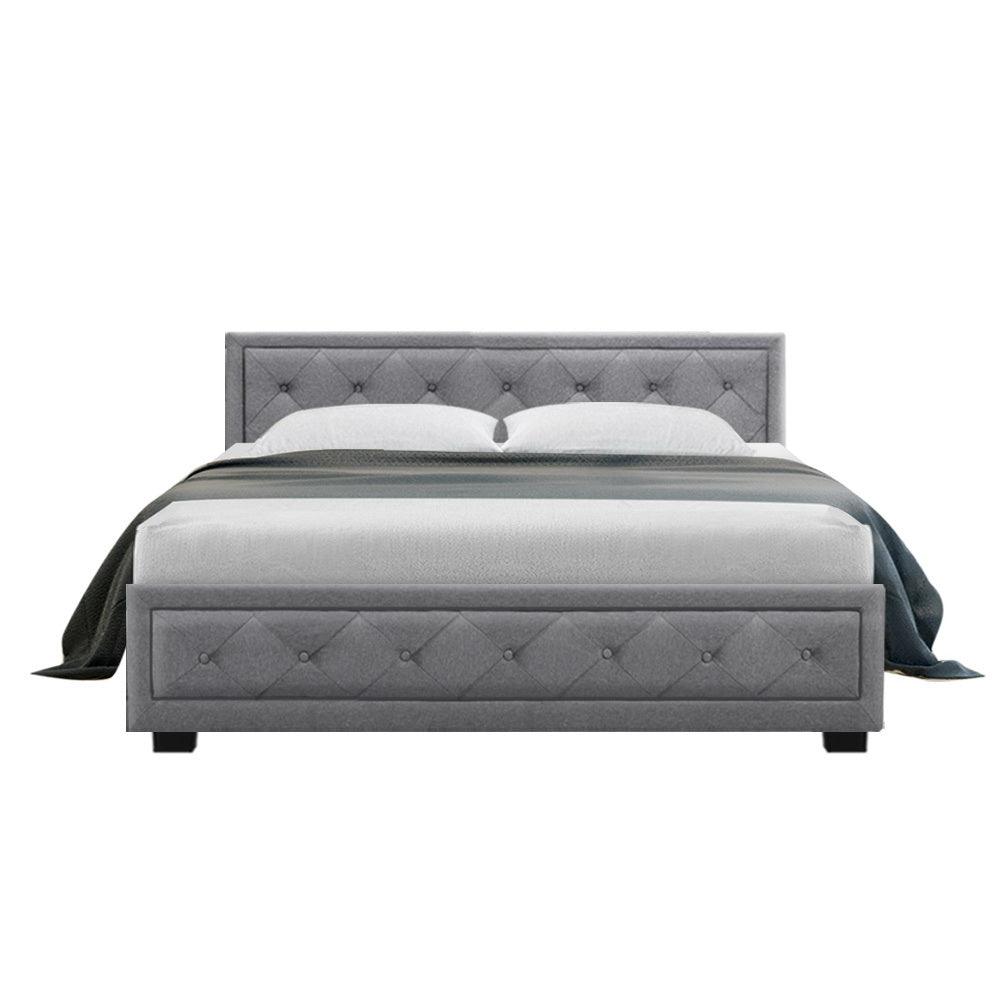 Artiss Tiyo Bed Frame Fabric Gas Lift Storage - Grey Queen - John Cootes