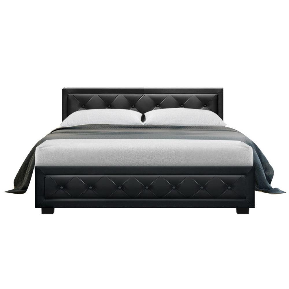 Artiss Tiyo Bed Frame PU Leather Gas Lift Storage - Black Double - John Cootes