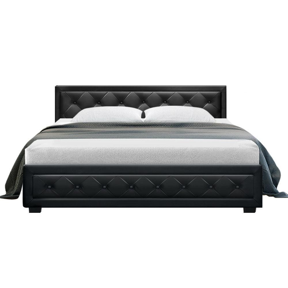 Artiss Tiyo Bed Frame PU Leather Gas Lift Storage - Black King - John Cootes