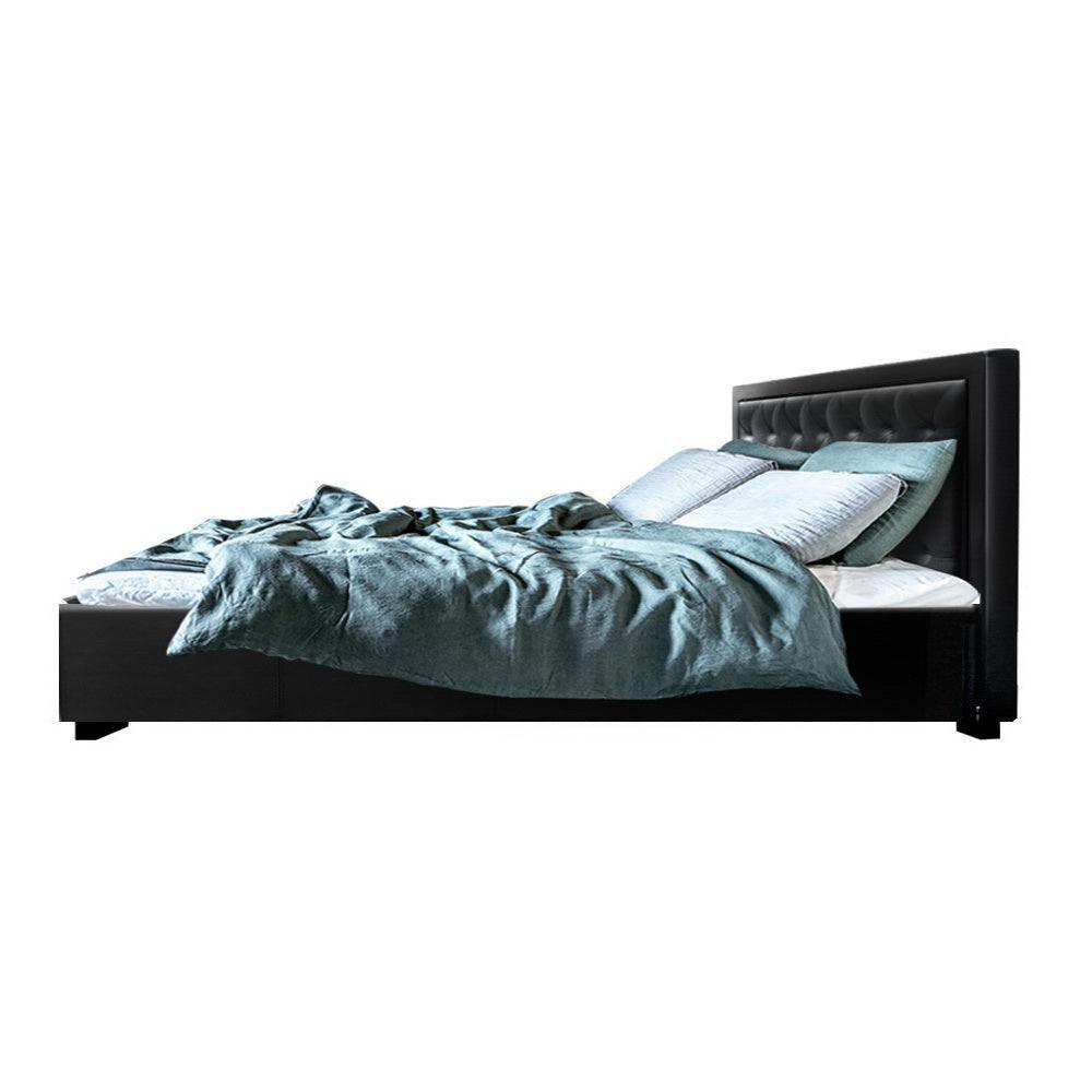 Artiss Tiyo Bed Frame PU Leather Gas Lift Storage - Black King - John Cootes