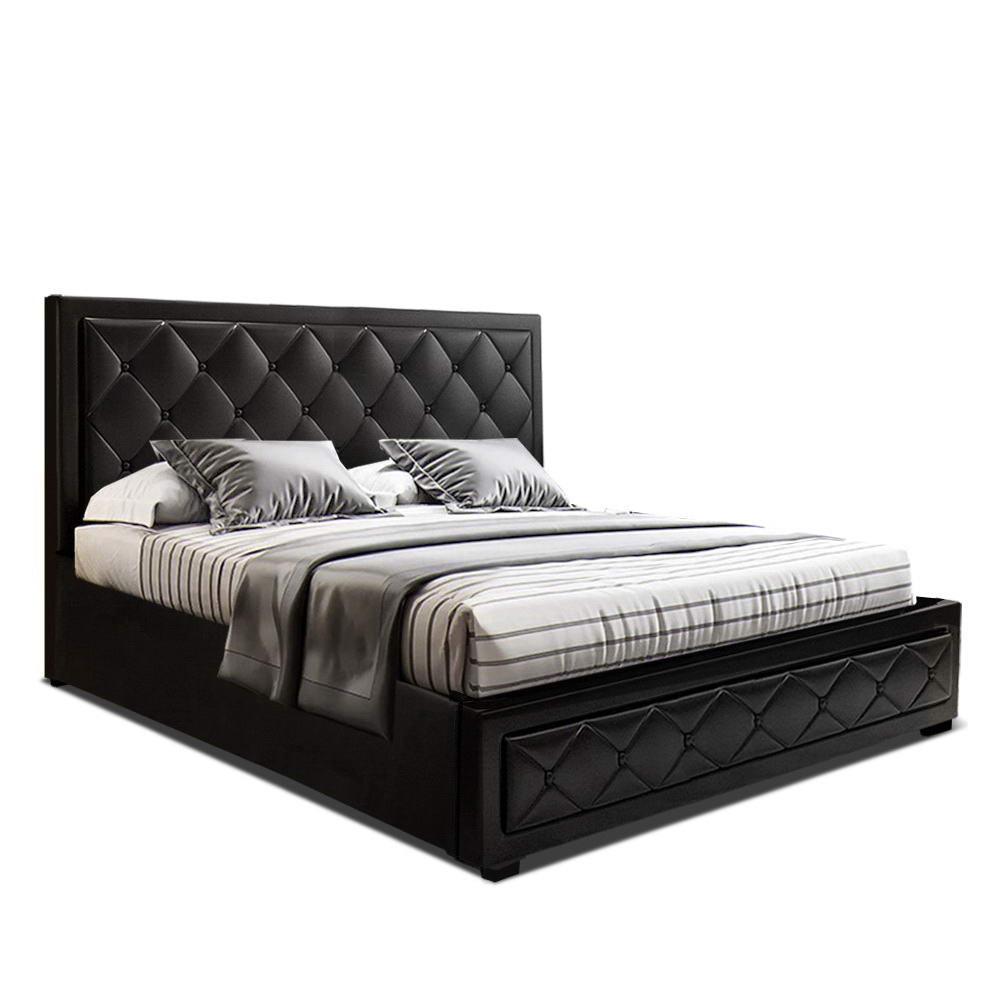 Artiss Tiyo Bed Frame PU Leather Gas Lift Storage - Black Queen - John Cootes