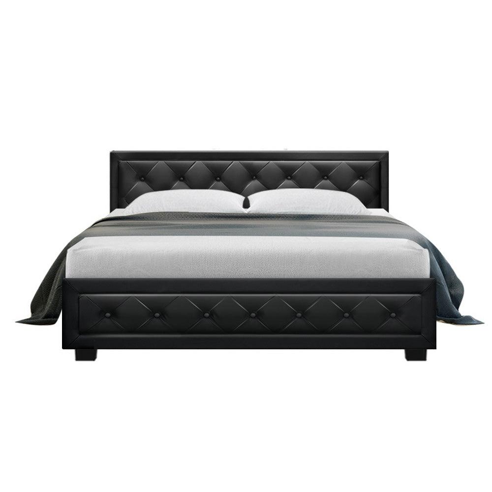 Artiss Tiyo Bed Frame PU Leather Gas Lift Storage - Black Queen - John Cootes