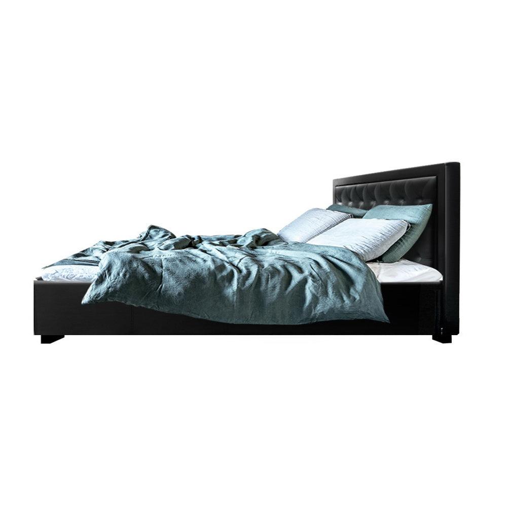 Artiss Tiyo Bed Frame PU Leather Gas Lift Storage - Black Queen - John Cootes