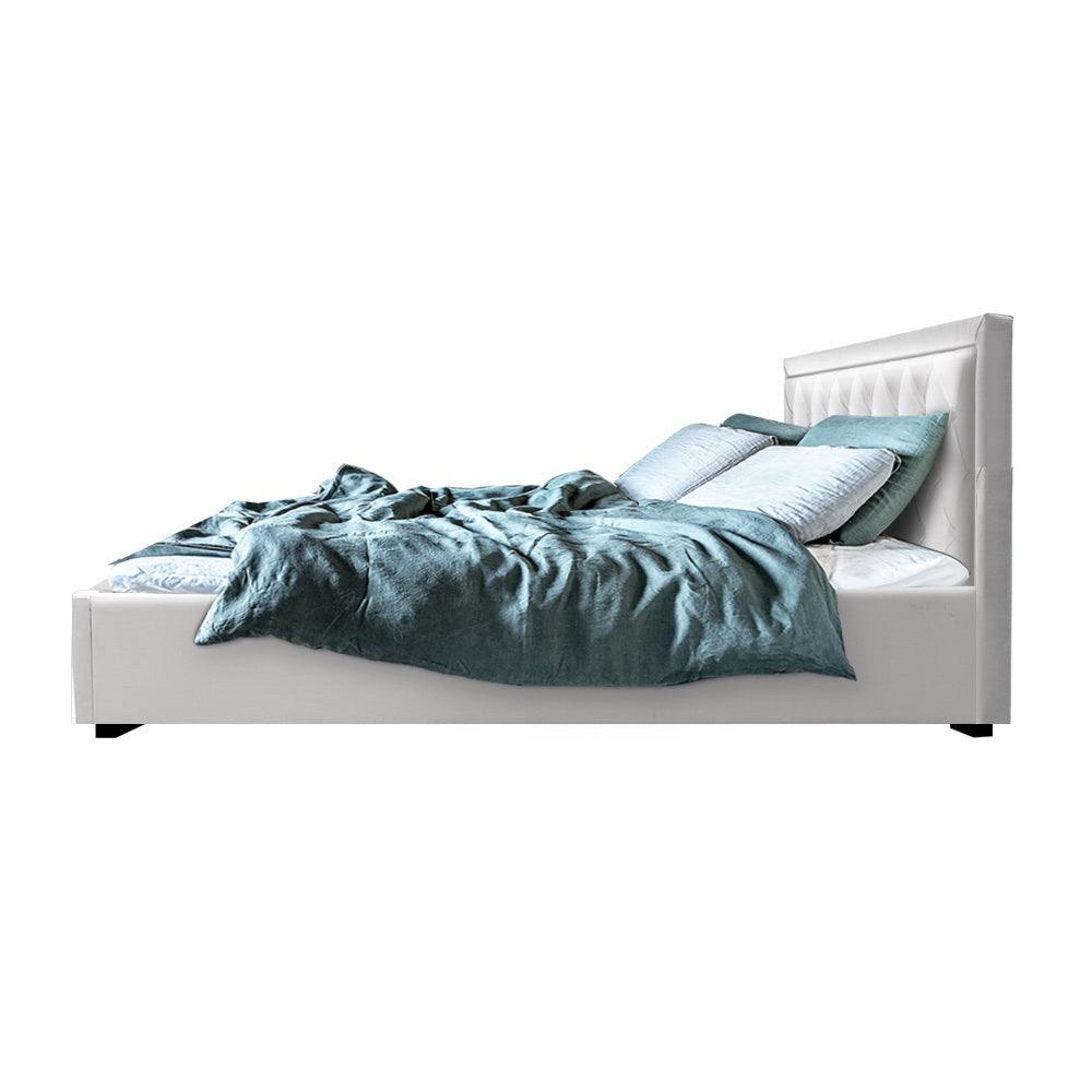 Artiss Tiyo Bed Frame PU Leather Gas Lift Storage - White King - John Cootes