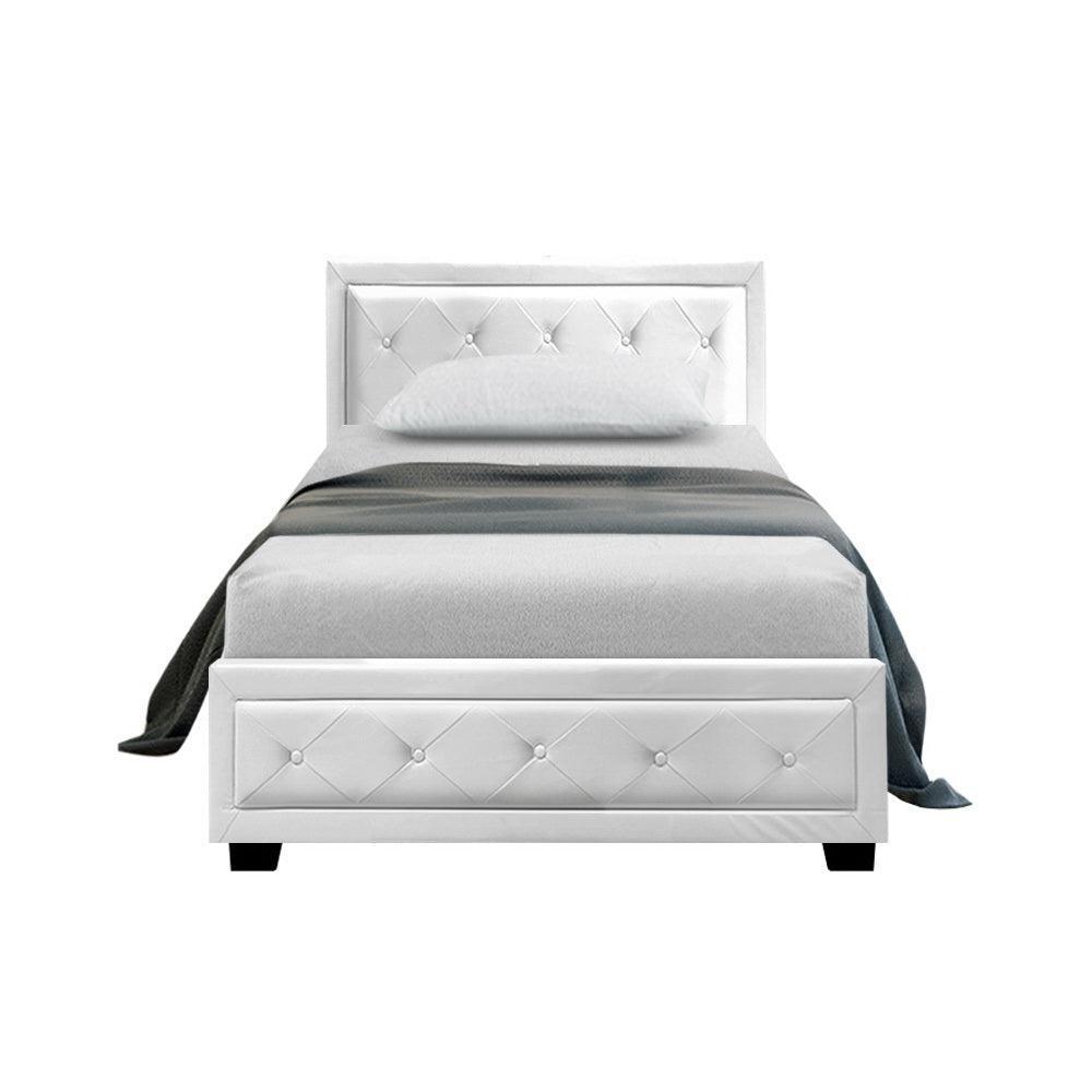 Artiss Tiyo Bed Frame PU Leather Gas Lift Storage - White King Single - John Cootes