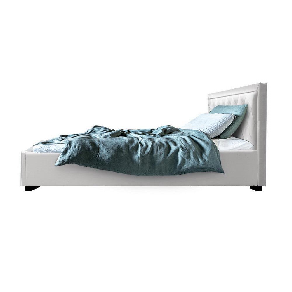 Artiss Tiyo Bed Frame PU Leather Gas Lift Storage - White King Single - John Cootes