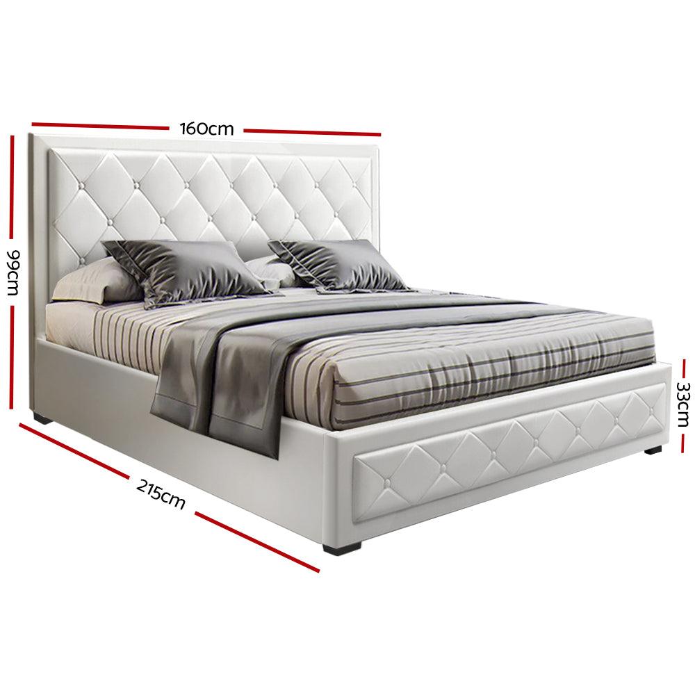 Artiss Tiyo Bed Frame PU Leather Gas Lift Storage - White Queen - John Cootes