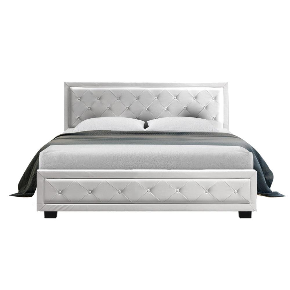 Artiss Tiyo Bed Frame PU Leather Gas Lift Storage - White Queen - John Cootes