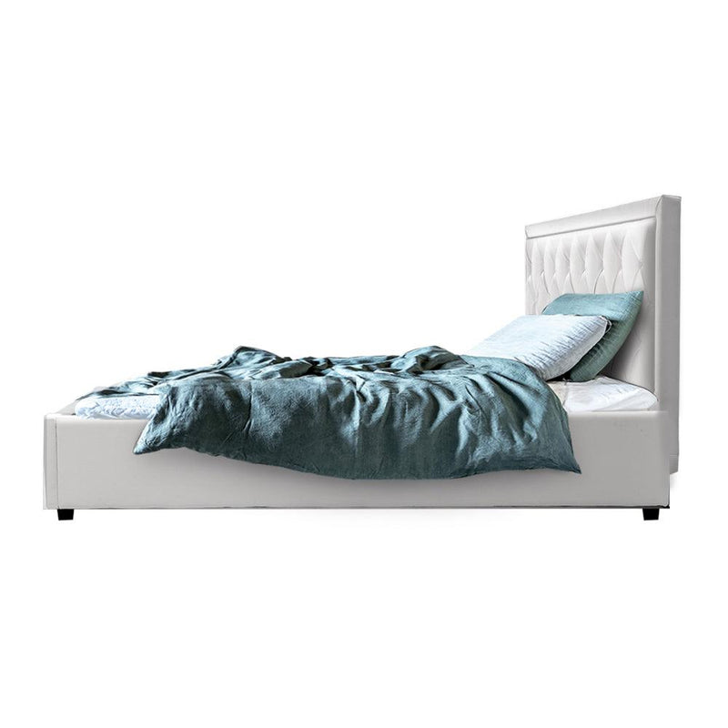 Artiss Tiyo Bed Frame PU Leather Gas Lift Storage - White Queen - John Cootes