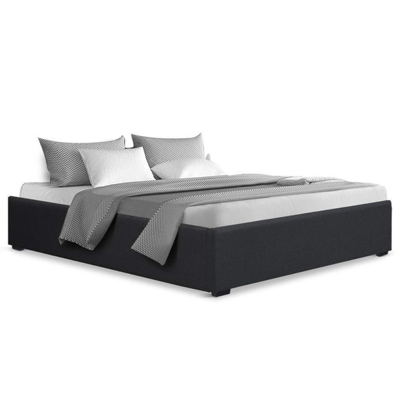 Artiss TOKI Queen Size Storage Gas Lift Bed Frame without Headboard Fabric Charcoal - John Cootes