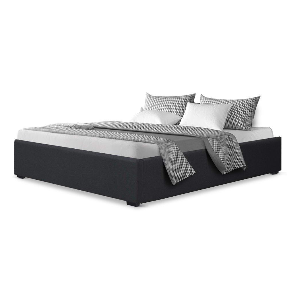 Artiss TOKI Queen Size Storage Gas Lift Bed Frame without Headboard Fabric Charcoal - John Cootes