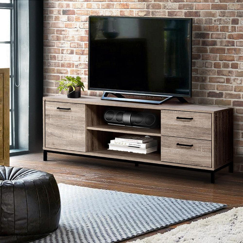 Artiss TV Cabinet Entertainment Unit Stand Industrial Wooden Metal Frame 132cm Oak - John Cootes